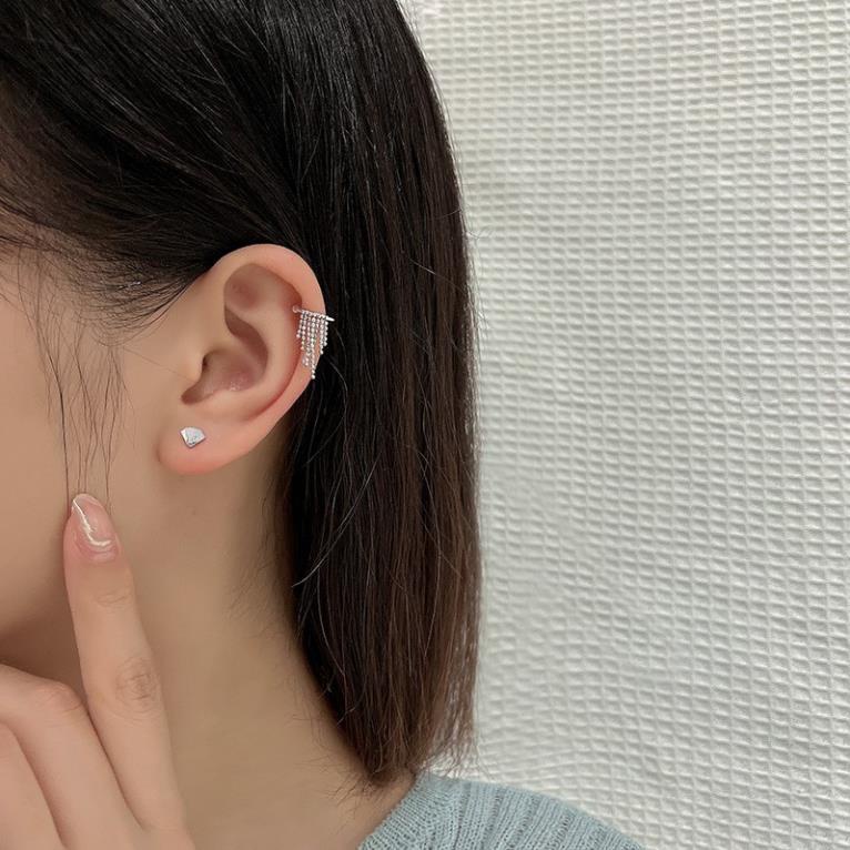 (0181) Khuyên Kẹp Vành Tai Rủ Màn Hạt Tròn Quyến Rũ