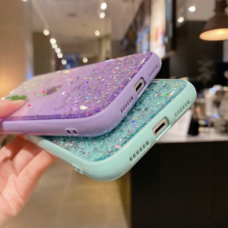 Ốp lưng OPPO A53 A15 A15S A93 A31 A12 A12e A9 A7 A5 A5S A3S A1K Realme C2 C1 Pro 2020 Colorful Glitter Gold leaf Skin Feel Soft Case