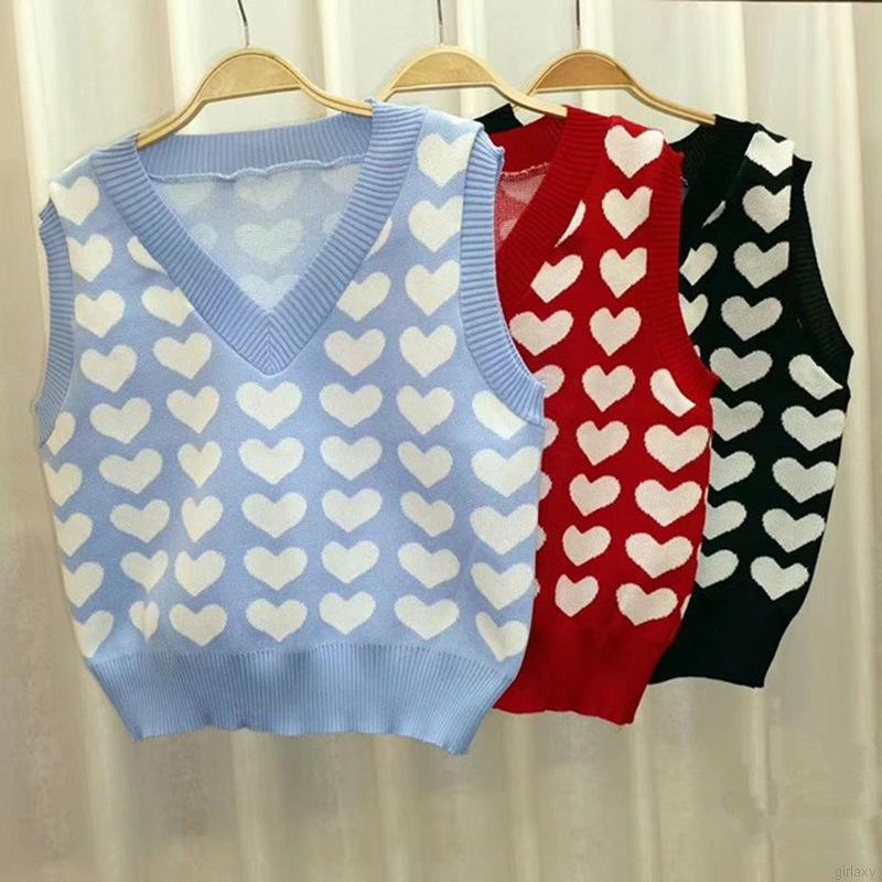 Áo Dệt Kim Sát Nách Cổ Chữ V In Hình Trái Tim Kiểu Retro Hàn Quốc Dễ Phối Đồ Cho Nữ | BigBuy360 - bigbuy360.vn