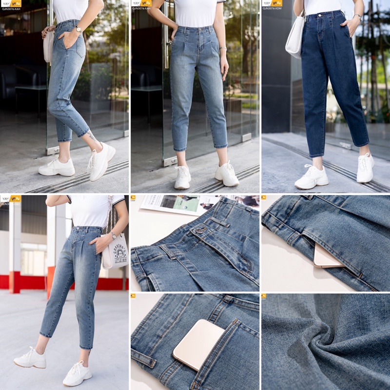 [Mã 66FASHIONSALE giảm 15K đơn 150K] Quần Jean Baggy Nữ YODY Cạp Liền Trơn Lưng Cao Co Giãn Tốt Tôn Dáng Mã SP QJN3076