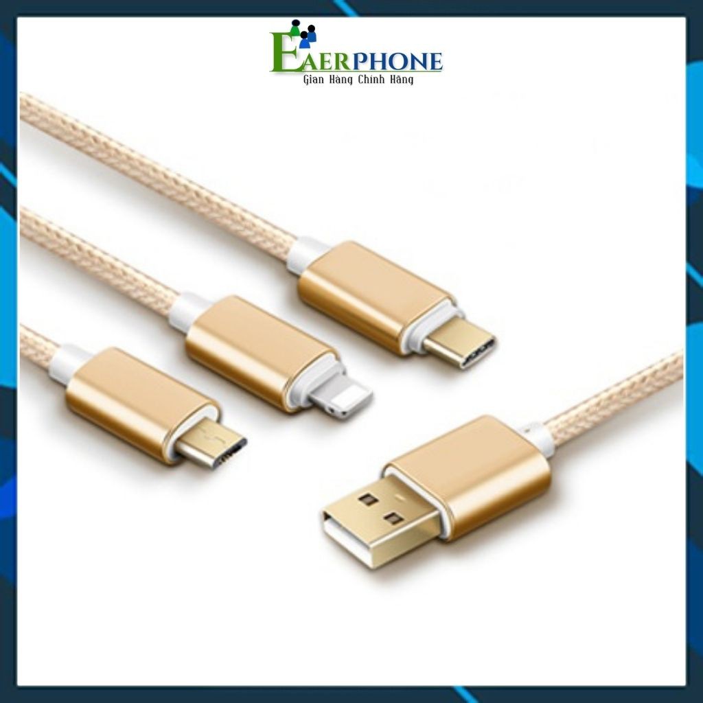 Dây sạc Lightning, Type C, Micro USB cáp dài 1m chất liệu dù chống đứt tiện lợi, phù hợp với nhiều dòng điện thoại