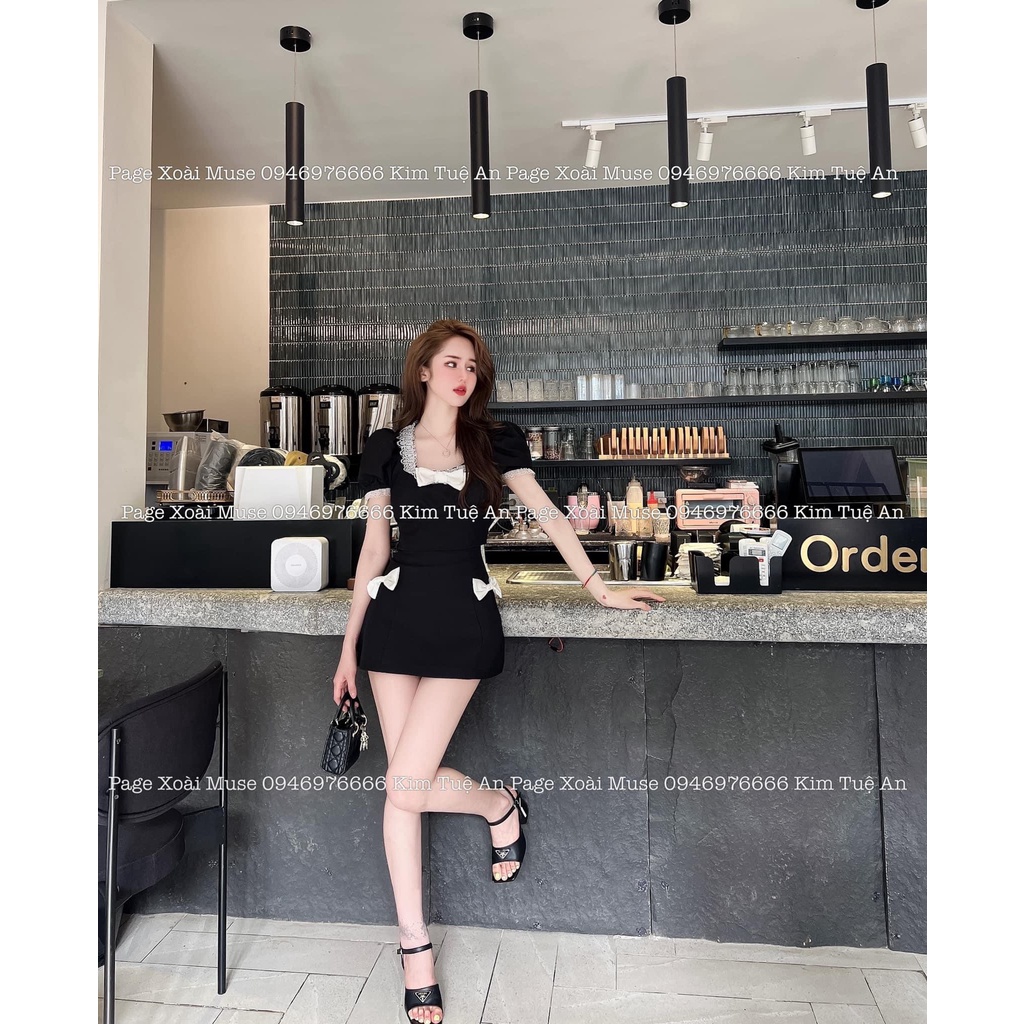 Set áo cổ viền ren mix chân váy nơ siêu xinh