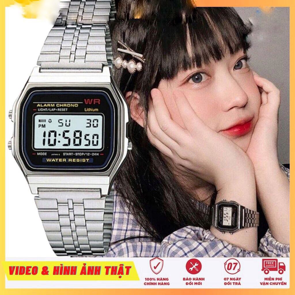 Đồng hồ unisex DH02 điện tử dây thép chống nước phong cách Vintage A159