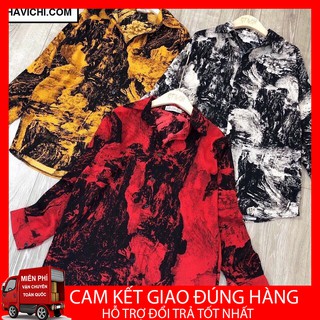 ( SALE GIÁ SỐC) Áo Sơ Mi Nữ Đỏ  Hàn QUốc Họa Tiết Loang Lổ Cao Cấp Đóng Hộp