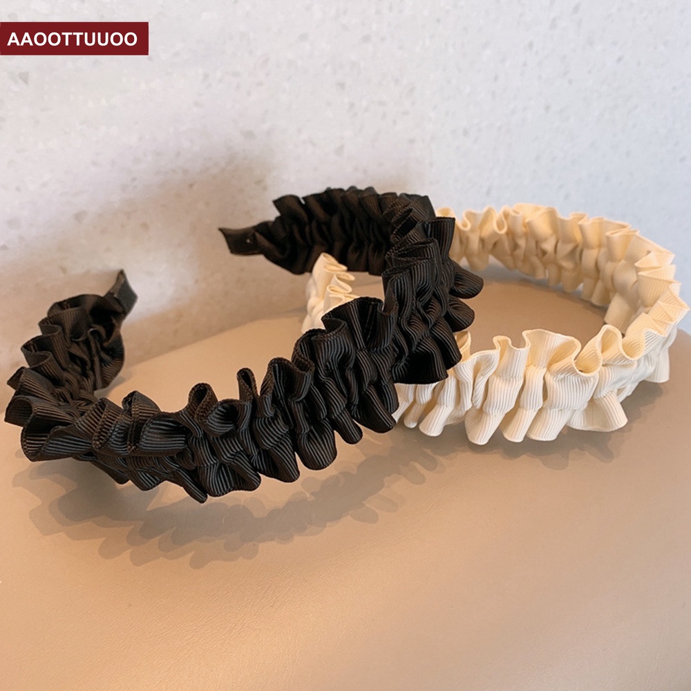 Băng Đô Cài Tóc Dạng Nếp Nhăn Tăng Chiều Cao Màu Trắng Đen Tiện Dụng Cho Nữ