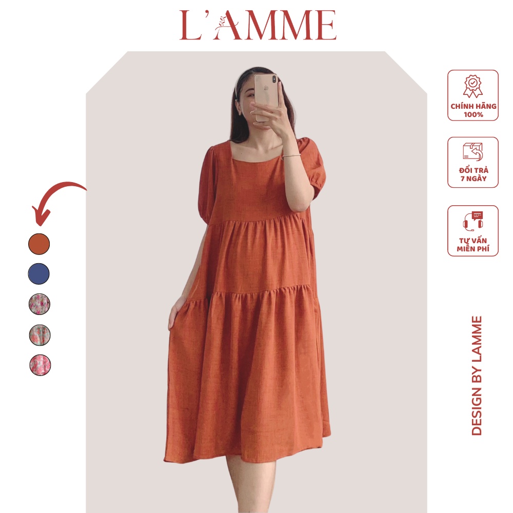 Váy bầu đẹp Laura chất đũi Hàn mềm mát có đủ size cho mẹ bầu và sau sinh by LAMME