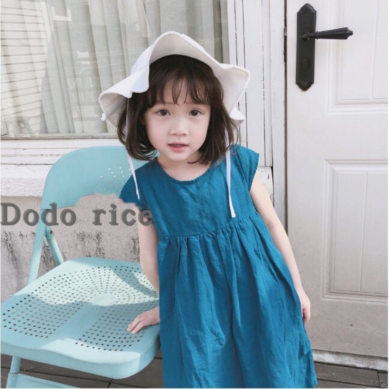 [Babycat] Hàng Có Sẵn Đầm Dài Cotton Lanh Trơn Màu Phong Cách Mori Nhật Bản Hàn Quốc Cho Bé Gái
