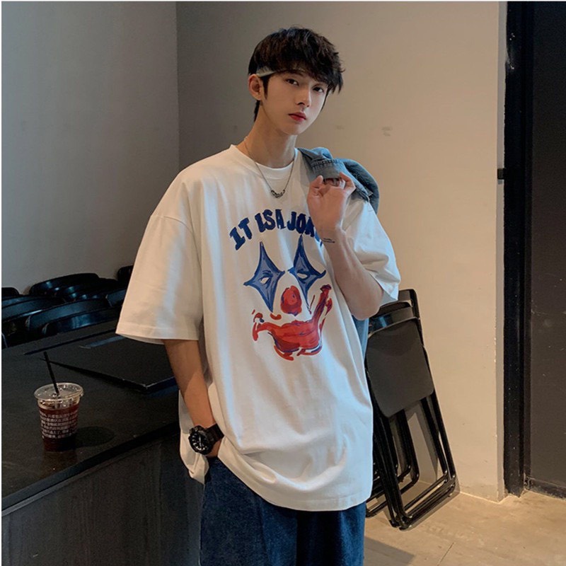 Áo thun tay lỡ,form rộng 2 màu in hình mặt quỷ trước ngực nam nữ mặc đều đẹp | BigBuy360 - bigbuy360.vn