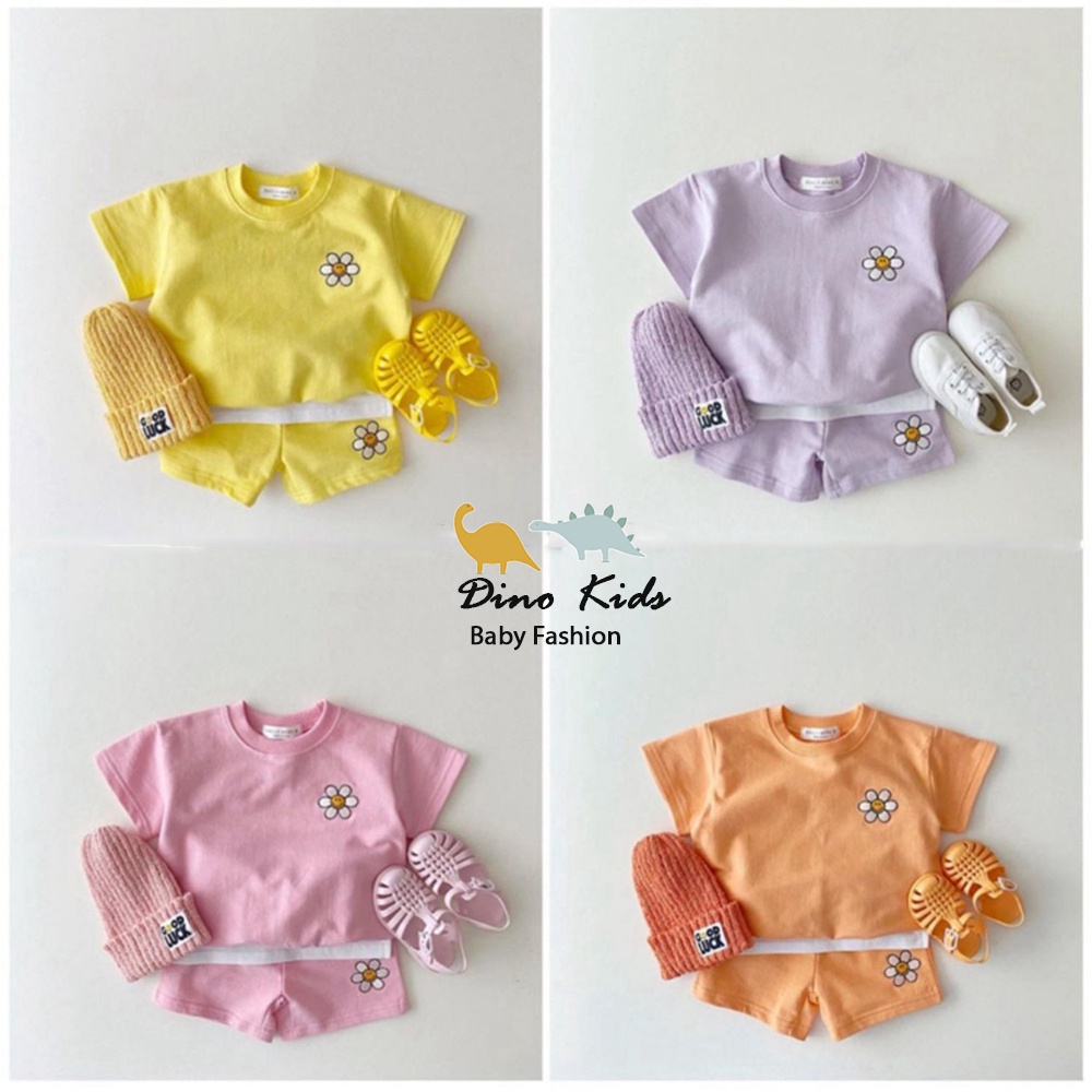 Bộ quân áo cộc tay bé trai, bé gái thêu hoa cúc vạt trắng chất cotton mềm thấm hút mồ hôi tốt cho bé