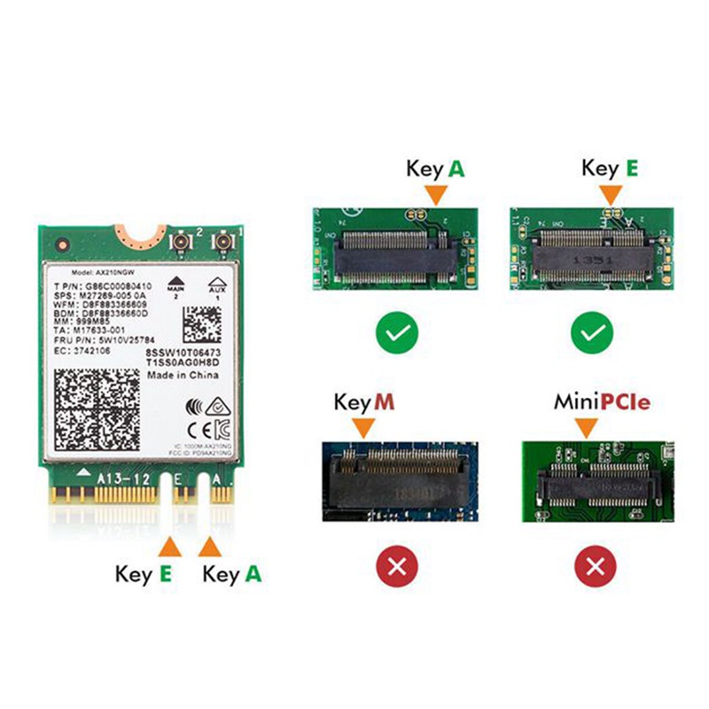 Thẻ Wifi 6E Bluetooth 5.2 Cho Intel AX210 Băng Tần Kép 3000Mbps M.2 AX210NGW 2.4G / 5G 802.11Ax Kèm Ăng Ten IPEX