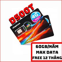 (FREE SHIP) im 4G Viettel / Vinaphone D500 Trọn Gói 1 Năm 60Gb (5Gb/Tháng) Data Không Giới Hạn -Sim 