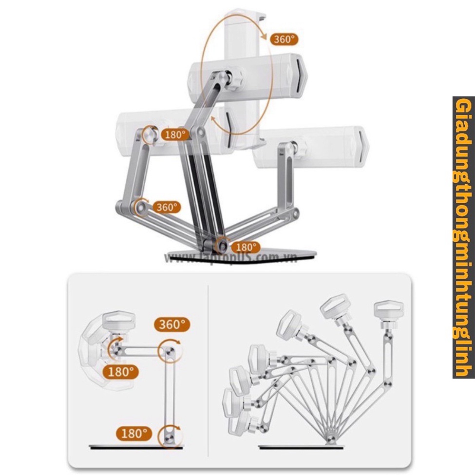 Giá Đỡ Kệ Ipad Máy Tính Bảng 3 Khớp Xoay 360 độ Gấp Gọn Đa Năng – Kệ Silicon đa điểm chống xước hợp kim nhôm cao cấp