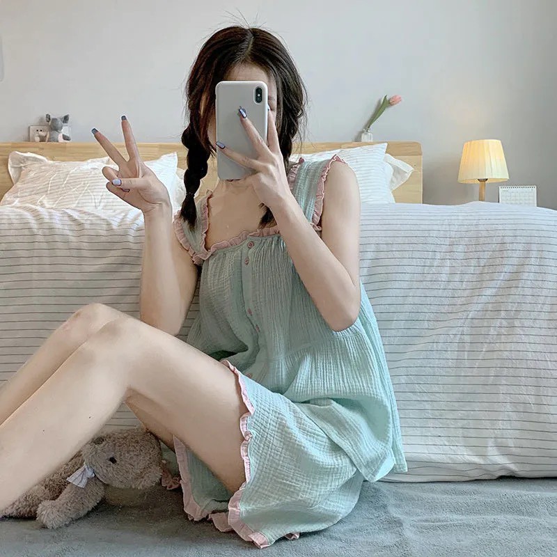 Bộ Ngủ Pyjama Đũi Hàn Xanh Bạc Hà
