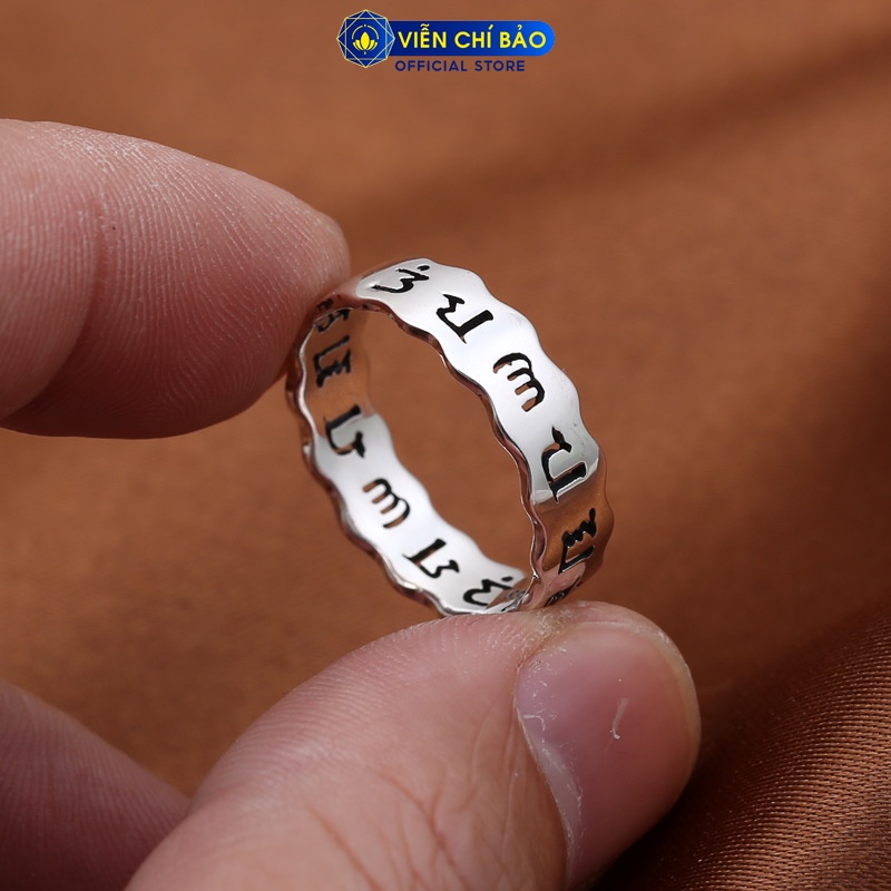 Nhẫn bạc nam nữ unisex Lục Tự Chữ Phạn Om Mani Padme Hum chất liệu bạc Thái 925 thương hiệu Viễn Chí Bảo N100382x