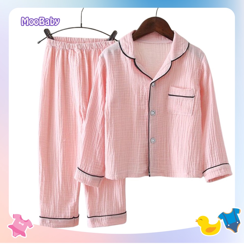 Bộ Pijama Chất Đũi Nhăn Dài Tay Cho Bé, Bộ Mặc Nhà Cực Xinh,Cute Cho Bé Từ 6-28kg - MooBaby Shop