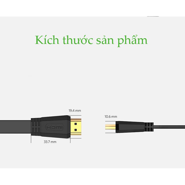 Cáp HDMI 2.0 Ugreen ED015 Dạng dây bẹt | Hỗ trợ độ phân giải 3D 4Kx2K 4096x2160p/30Hz | Bảo Hành 1 đổi 1 18 Tháng |