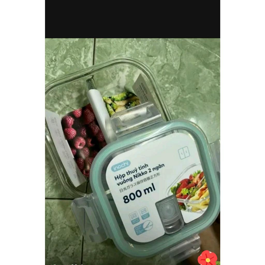 Hộp thủy tinh vuông 2 ngăn 520ml - 800ml INOCHI