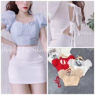 Áo tay ngắn hở lưng cột nơ có kèm mút ngực - A8U