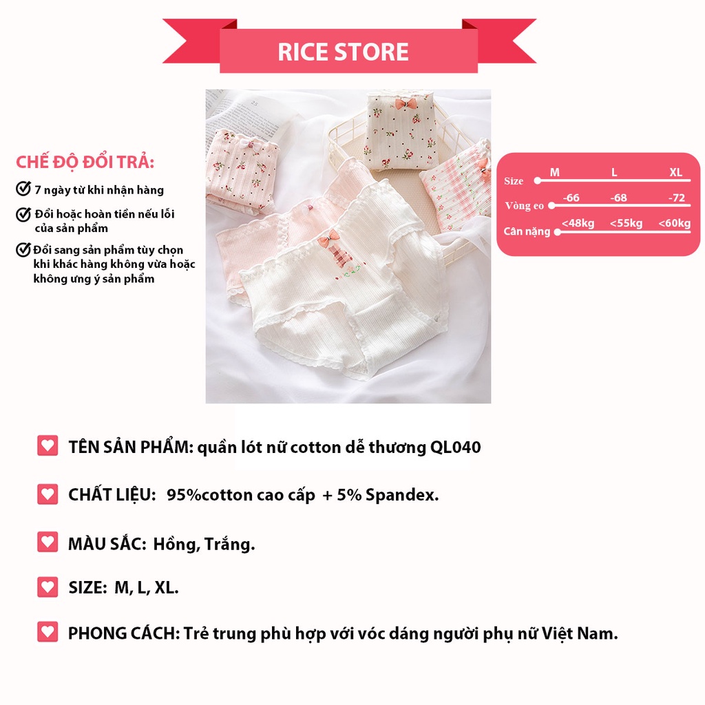 Quần lót nữ cotton cạp thấp viền ren mềm mại thoáng mát KIMCHIBIKINI chip cao cấp sexy kháng khuẩn thông hơi QL040