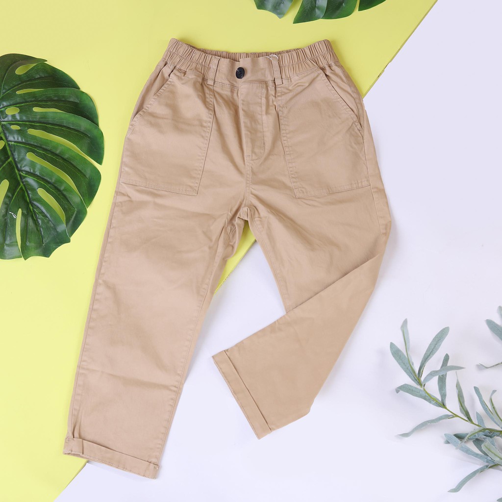 Quần kaki thu đông túi vuông có cúc ống suông bé trai size 6-15T, cho bé từ 19-43kg. Chất kaki đũi dày dặn, không nhăn