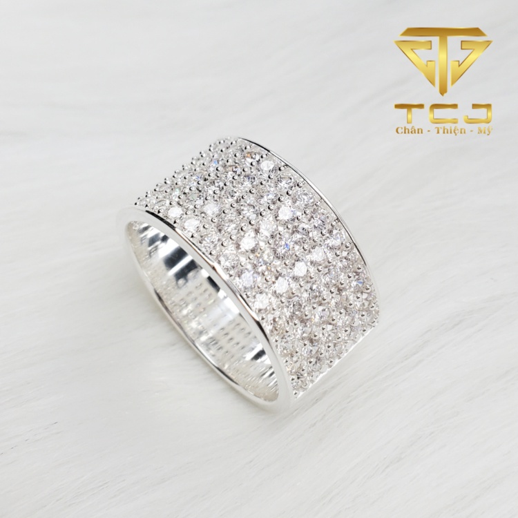 Nhẫn nam bạc ý 925 thiết kế 3D full đá cao cấp RM0210 trơn Trang sức Toàn Cầu TCJ