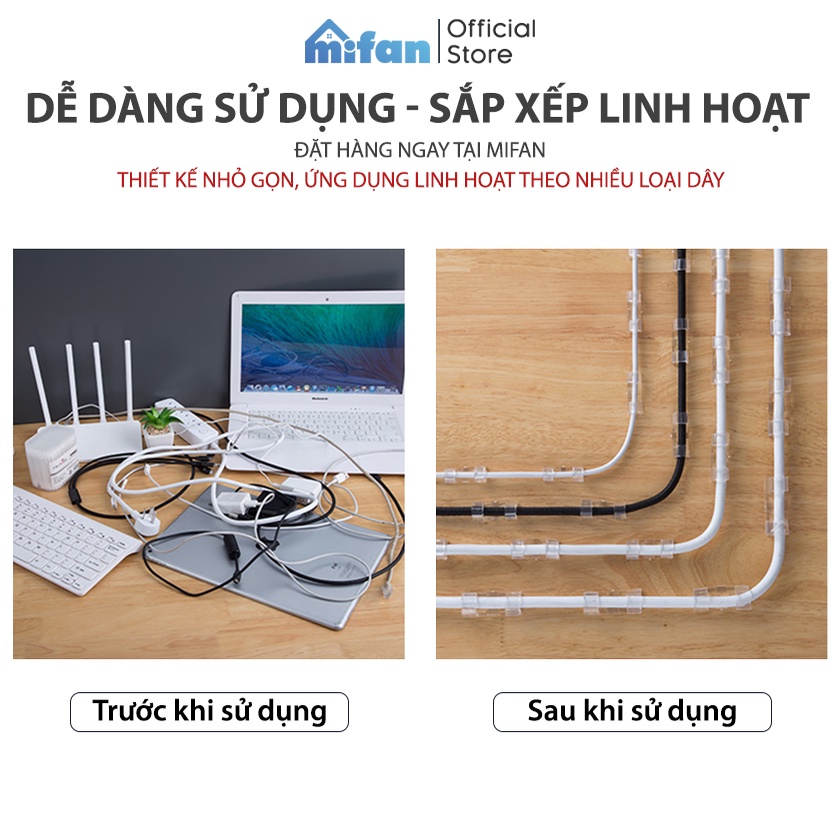 Bộ miếng dán đi dây điện MIFAN 16 cái cỡ to kẹp 2-3 dây - Cố định dây cáp dán tường, keo dính 3M siêu chắc