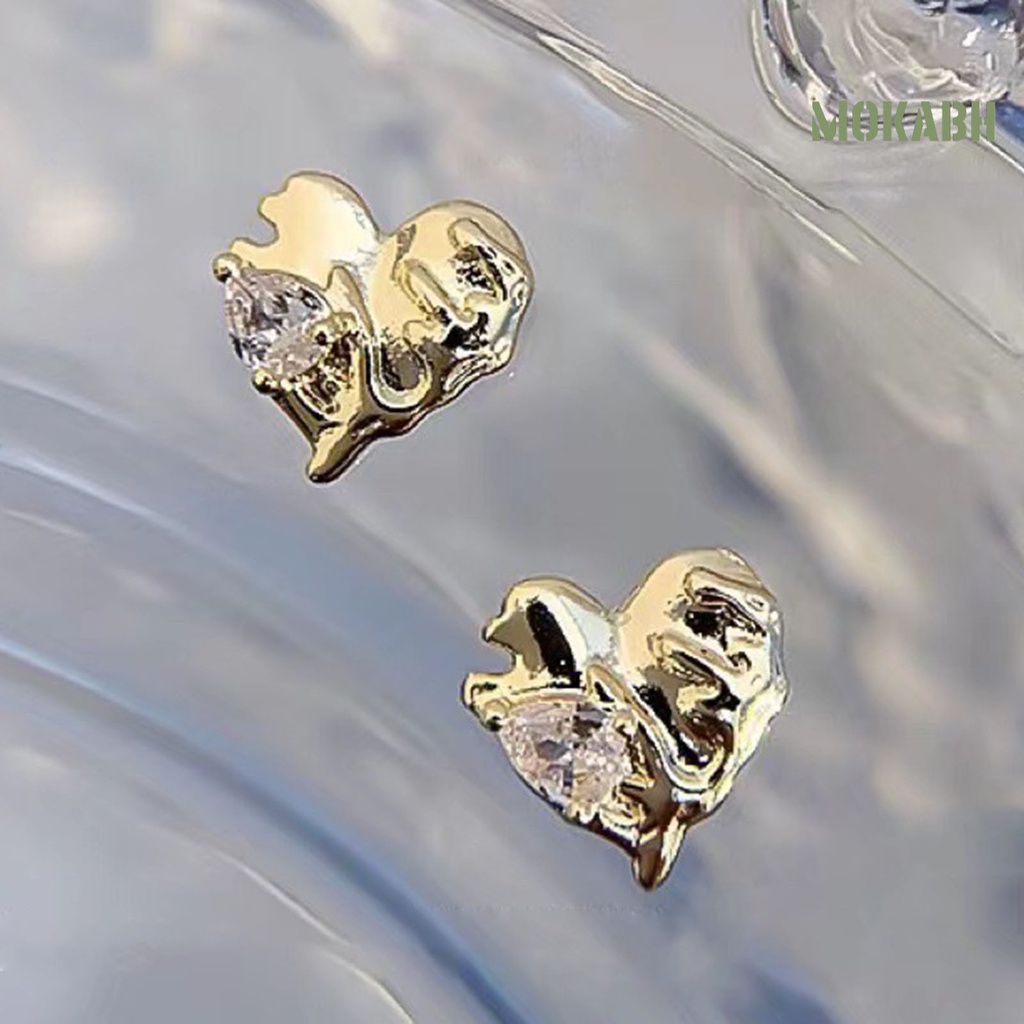 Set 5 Phụ Kiện Trang Trí Móng Tay Nghệ Thuật Hình Trái Tim Đính Đá Zircon Xinh Xắn