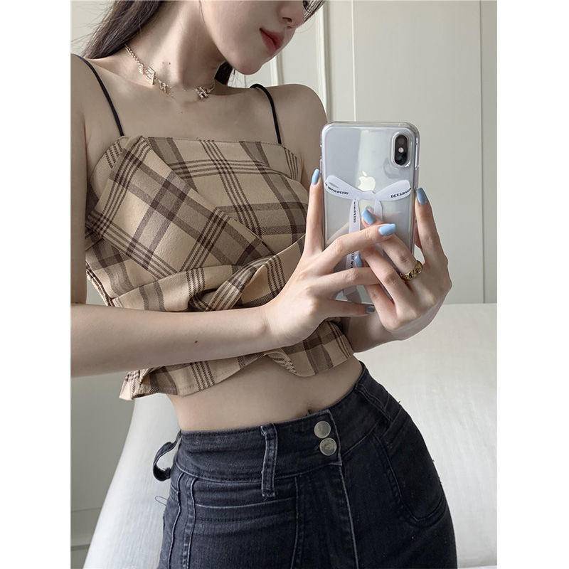 Áo Hai Dây Nữ Mùa Hè Kẻ Sọc Retro Gợi Cảm Kiểu Mỹ