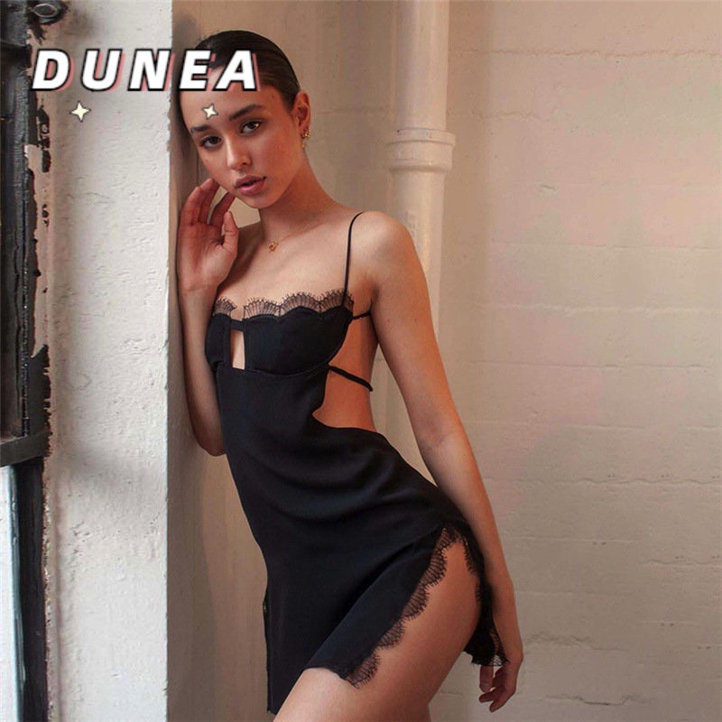 DUNEA Đầm hai dây thiết kế hở lưng cắt xẻ quyến rũ thời trang dành cho nữ