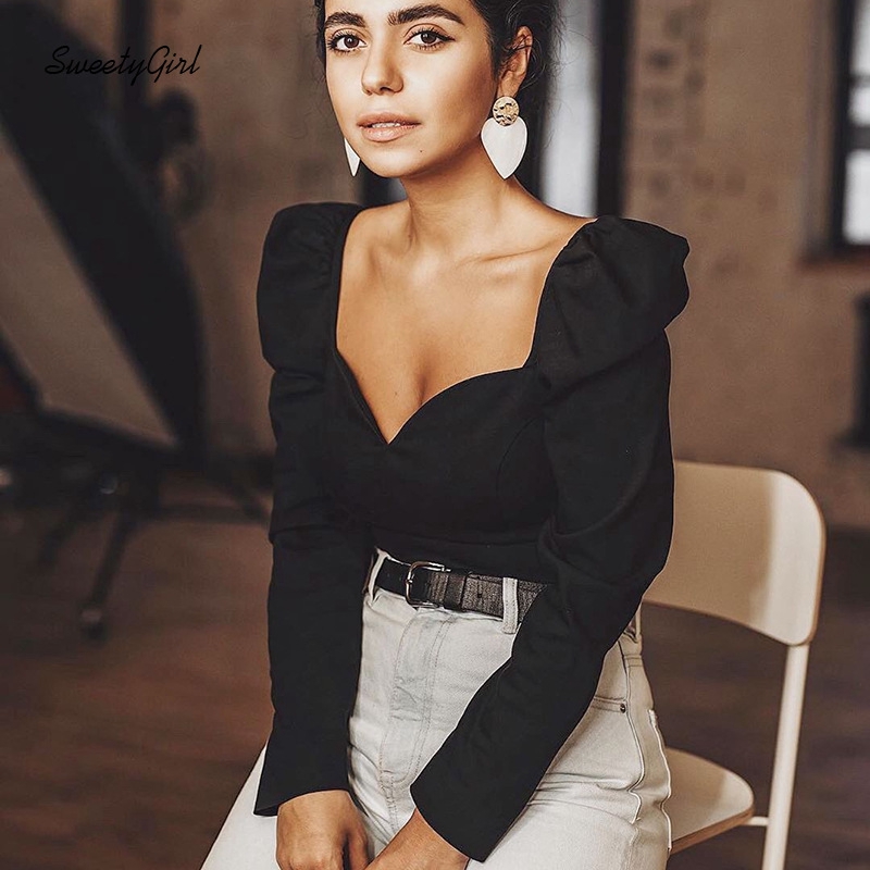 Áo Thun Nữ Tay Dài Cổ Chữ V Màu Trơn Thời Trang