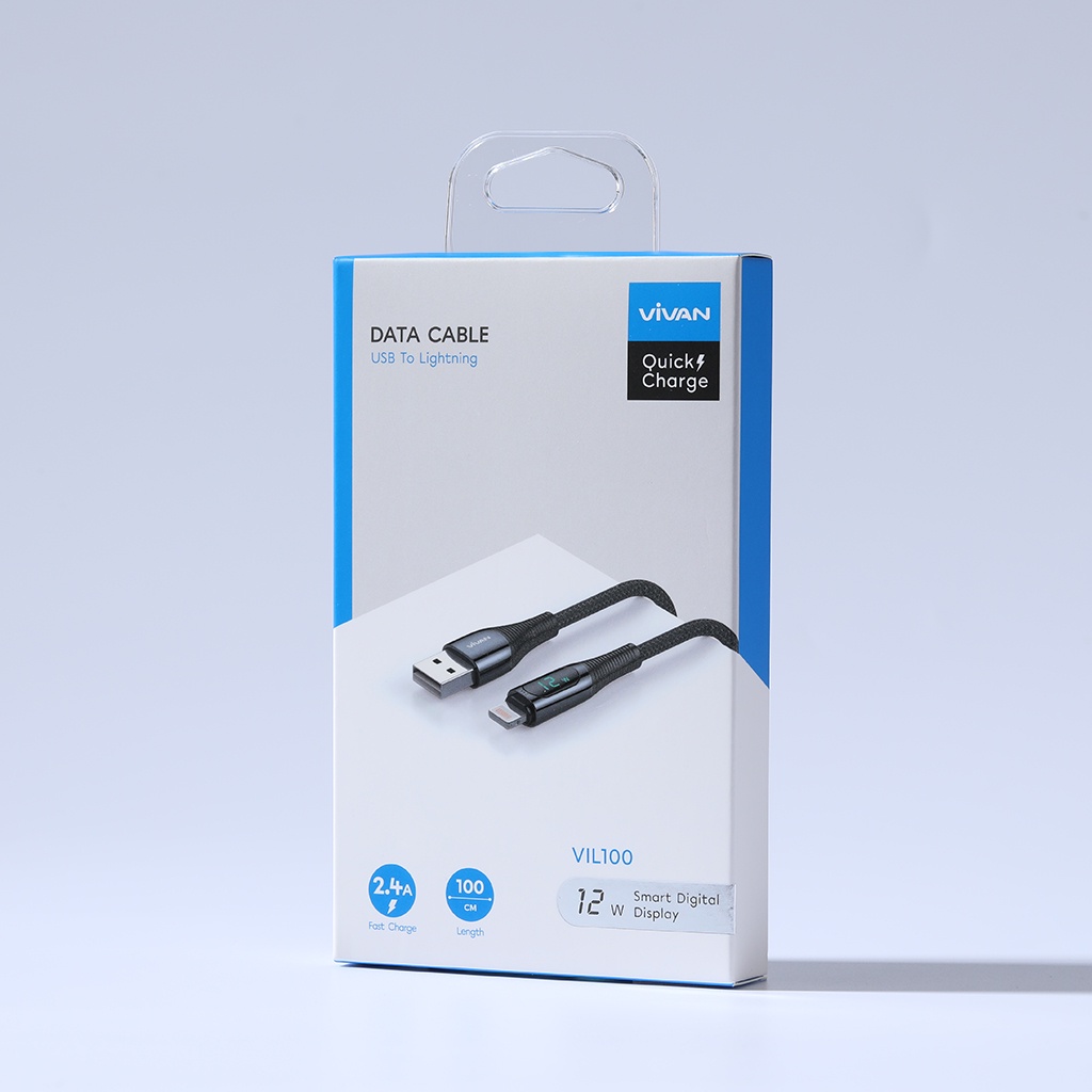 Cáp Sạc Nhanh Truyền Dữ Liệu 1m Cổng USB To Đầu Chuyển Đổi Khác 12W 2.4A VIVAN VIL100 Màn Led Hiển Thị Công Suất Sạc