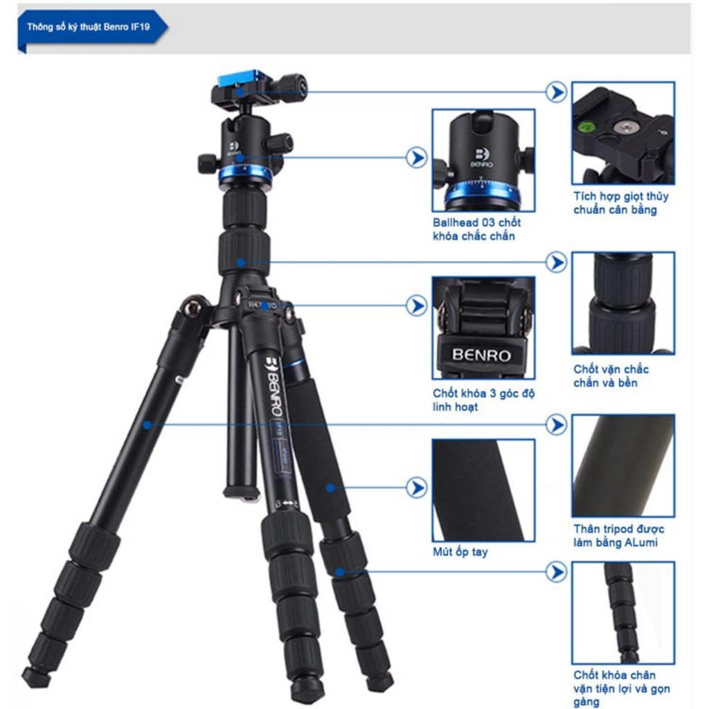 BENRO IS05 - Chân Đế Tripod Cao Cấp Cho Máy Ảnh Và Máy Quay