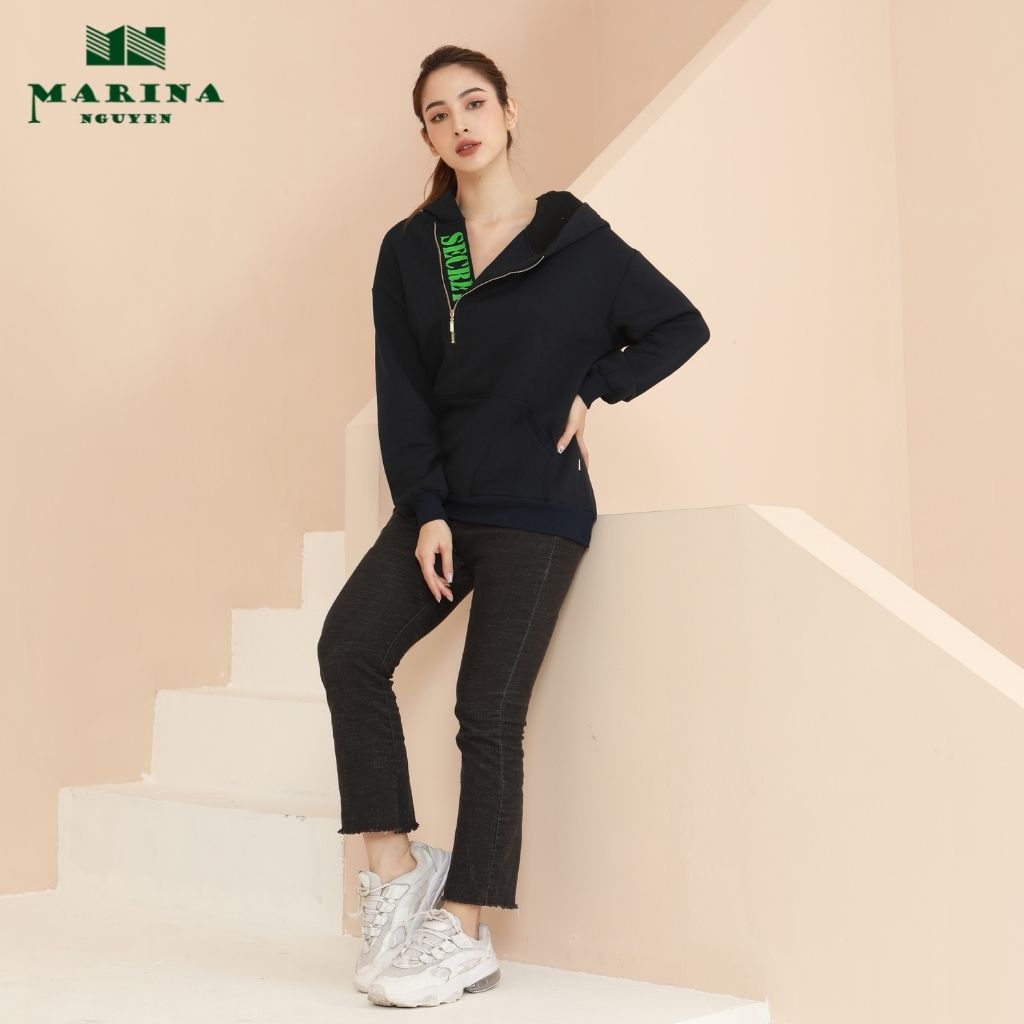 Áo Hoodie Nữ MARINA NGUYỄN Thiết Kế Cổ Khóa, Có Túi Tiện Lợi, Vải Nỉ Bông Dày Dặn, Giữ Nhiệt Tốt, Không Bai Xù 70031