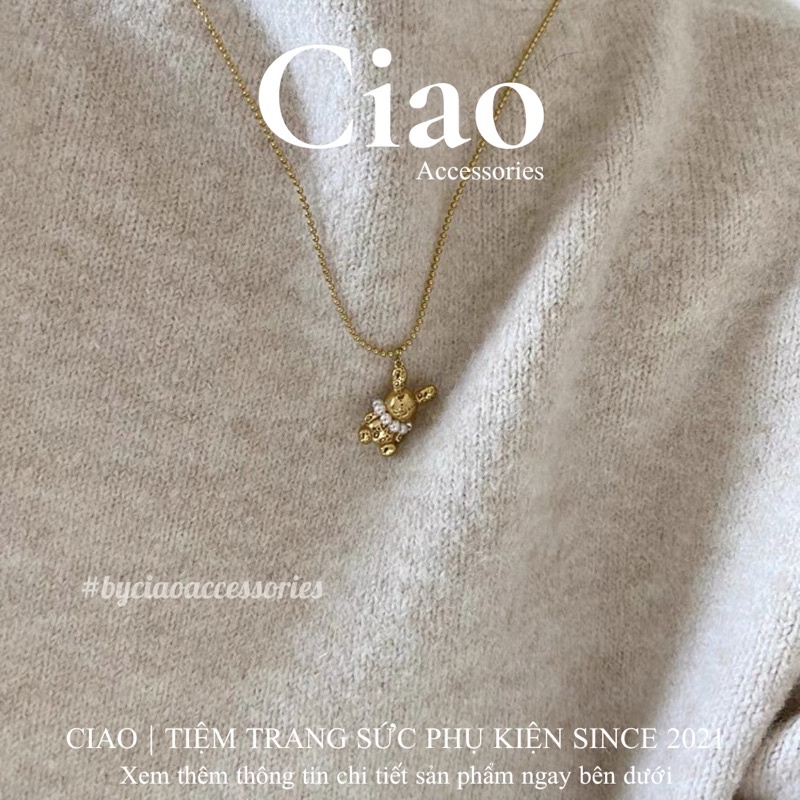 [HOẢ TỐC 1H] Dây chuyền/ Vòng cổ titan không đen gỉ thiết kế đính hạt ngọc phong cách trendy Bunny Ciao