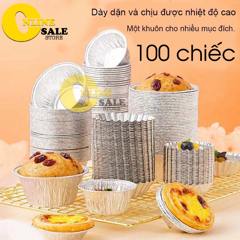 (Flash Sale)  Set 50-100 Đế Cốc Chén Giấy Bạc Lót Khuôn Nướng Bánh tart Trứng Tiện Dụng - Amina