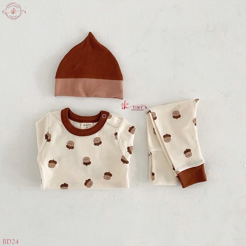 Bộ Đồ Dài Tay Thu Đông 3 Chi Tiết Chất Thun Tăm Giữ Nhiệt Hình Hạt Dẻ Đáng Yêu Cho Bé từ 5-13kg [BD24]