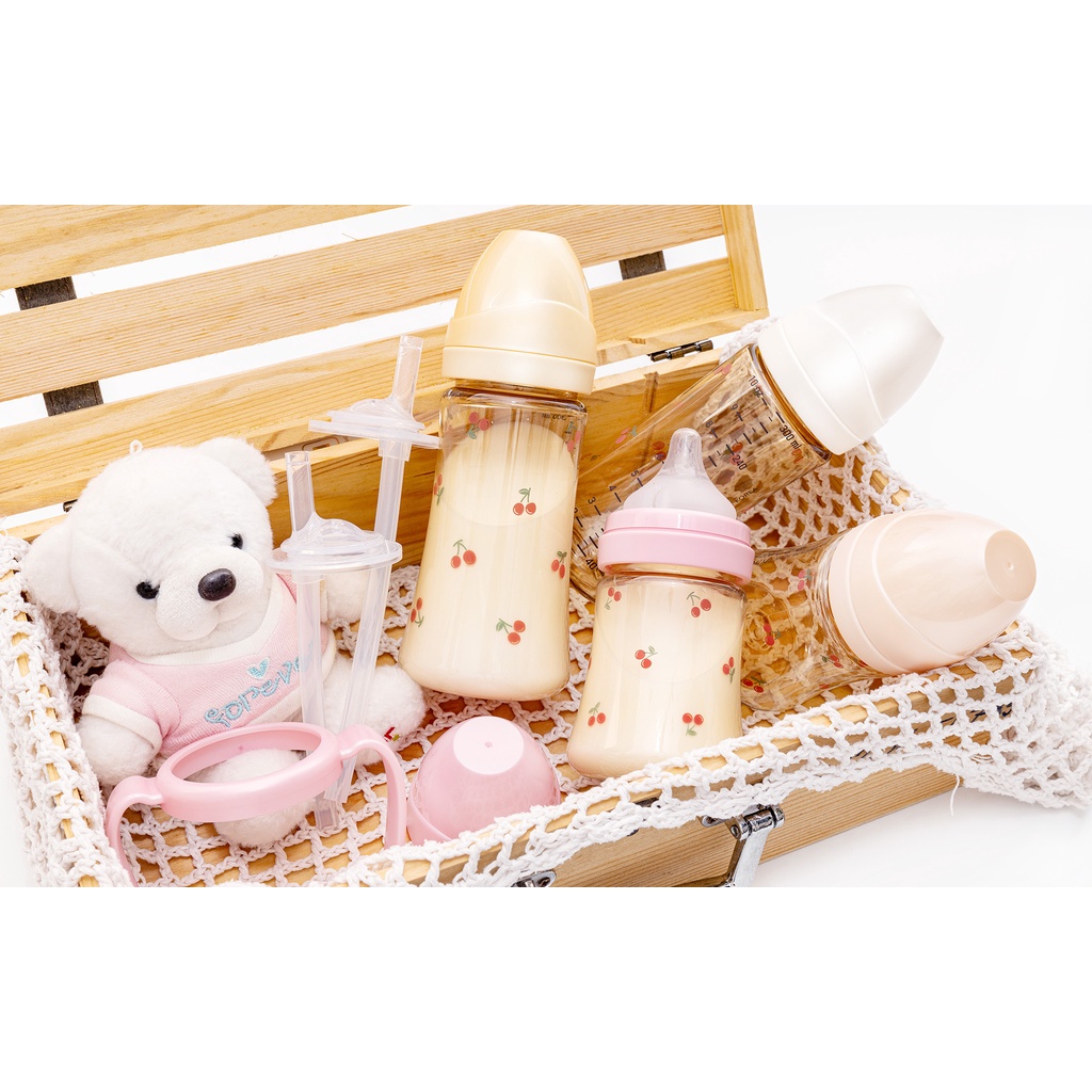 Bình sữa PPSU Grosmimi Hàn Quốc nhiều mẫu Cherry Gấu dotgom Olive 200ml và 300ml