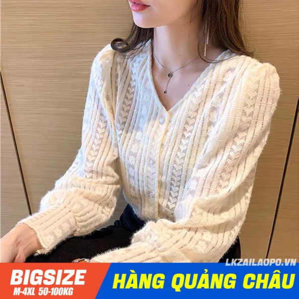 BIGSIZE Nữ (45-100kg) Áo sơ mi tay dài cổ chữ V phong cách Retro - Áo kiểu đẹp cá tính mùa thu Hàn Quốc - cho người mập béo