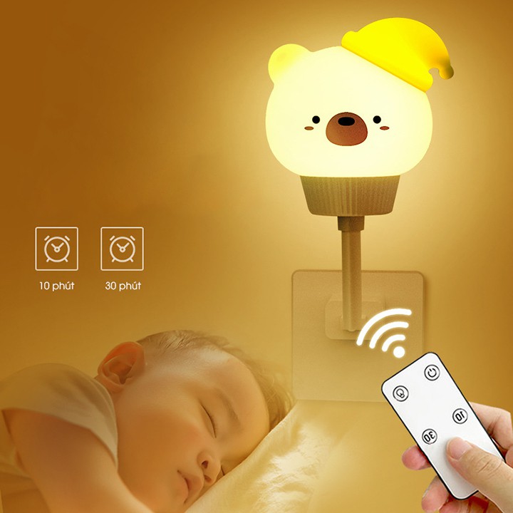 Đèn ngủ cắm USB hình thỏ gấu dễ thương có điều khiển từ xa