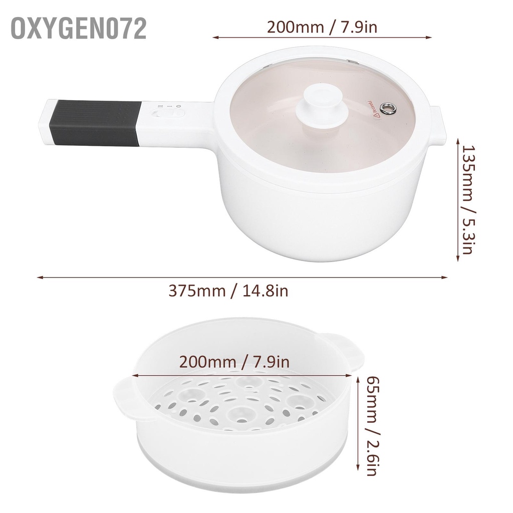 Oxygen072 Nồi điện đa chức năng 1.6L Điều khiển nhiệt độ 700W lẩu cho nhà ở ký túc xá