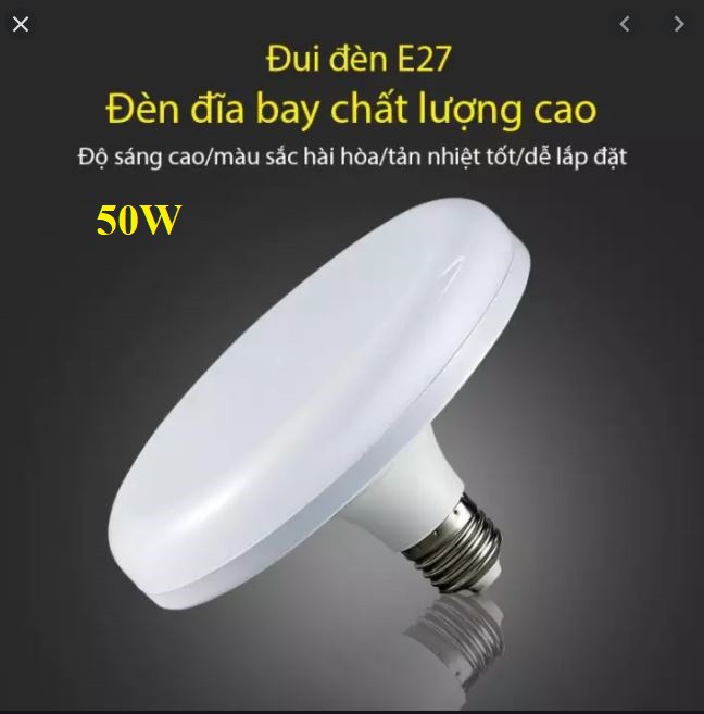 Đèn UFO 50W tiết kiệm điện led tròn hình đĩa bay, đuôi vít xoắn E27-DDB