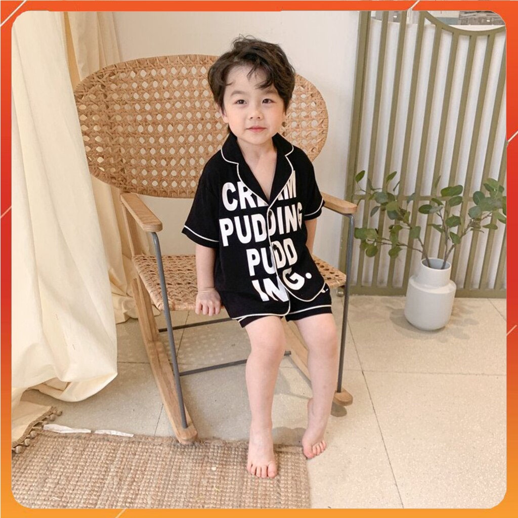 Bộ pijama cho bé trai bé gái đồ cộc tay, Bộ đồ ngủ lụa in chữ cho bé mặc ở nhà từ 6-27kg Binbon_kids