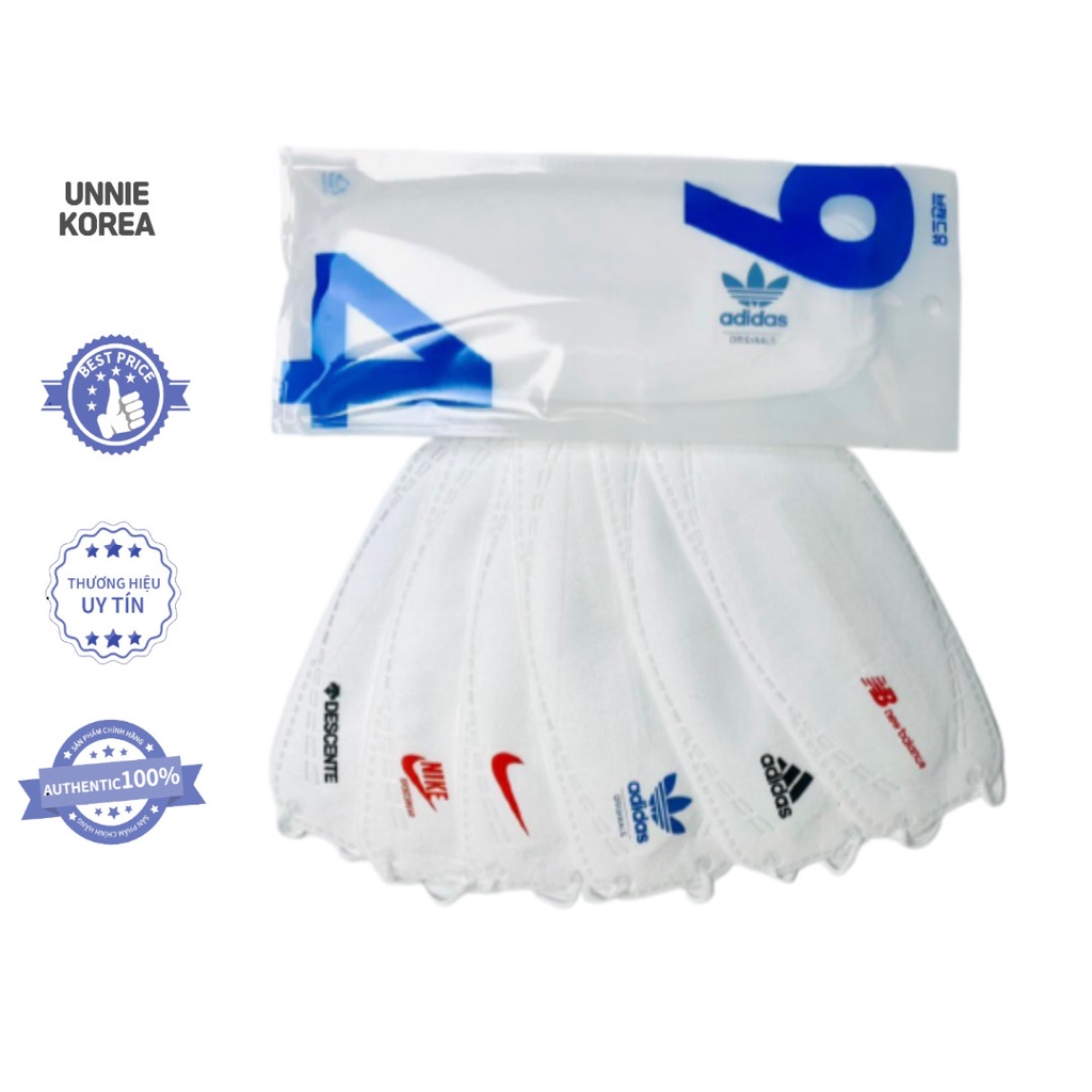 1 túi 5 chiếc khẩu trang KF94 kháng khuẩn, lọc bụi mịn in hình thể thao thương hiệu chính hãng