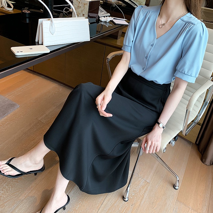 SUXI Áo Sơ Mi Tay Ngắn Cổ Chữ V Dáng Rộng Phong Cách Hàn Quốc Thời Trang Mùa Hè Cho Nữ