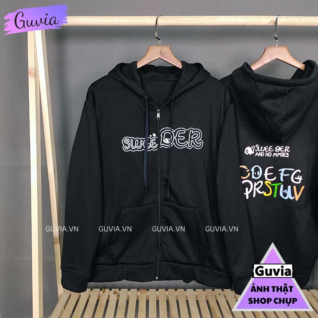 Áo Khoác Nỉ Hoodie SWEEDER Nam Nữ Ulzzang Unisex Tay Rộng Dây Kéo Form Rộng GUVIA