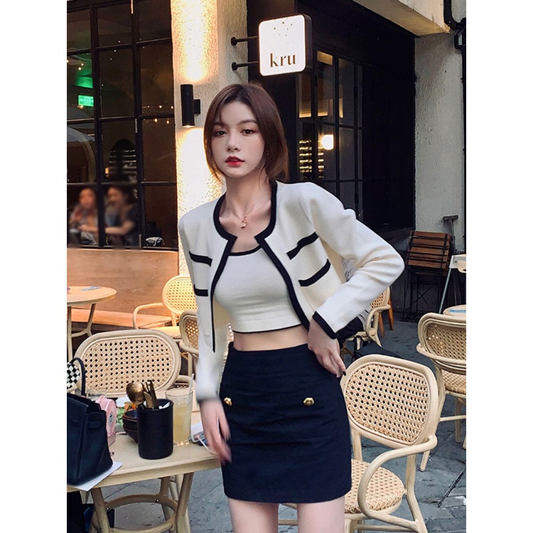 QKOOLE  Áo khoác cardigan dệt kim dáng ôm phong cách Hàn Quốc thời trang cho nữ