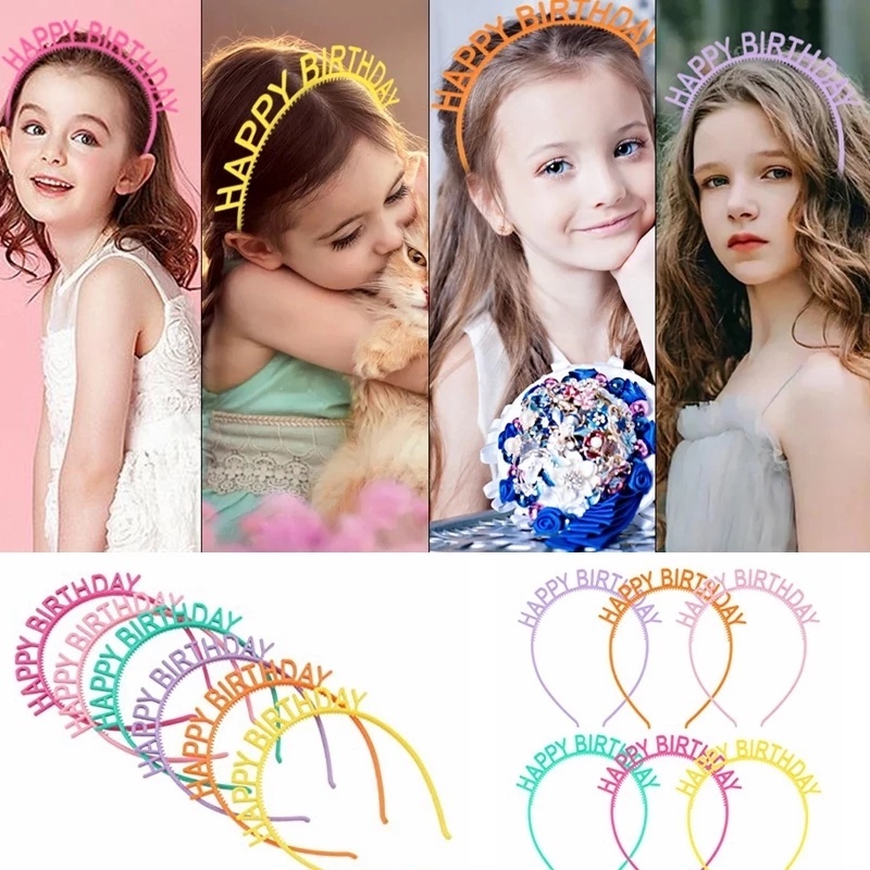 Băng đô cài tóc thiết kế chữ cái Happy Birthday bằng nhựa đàn hồi màu sắc kẹo ngọt phong cách Hàn Quốc thời trang cho nữ
