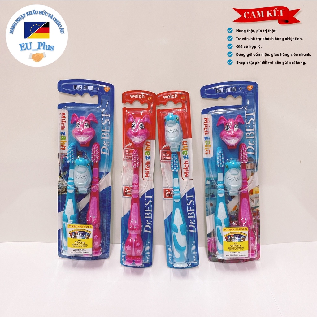 Bàn chải Dr.Best cho bé set đơn/ set đôi từ 3 - 5 tuổi - siêu rẻ- có đầu nắp đậy - Đức