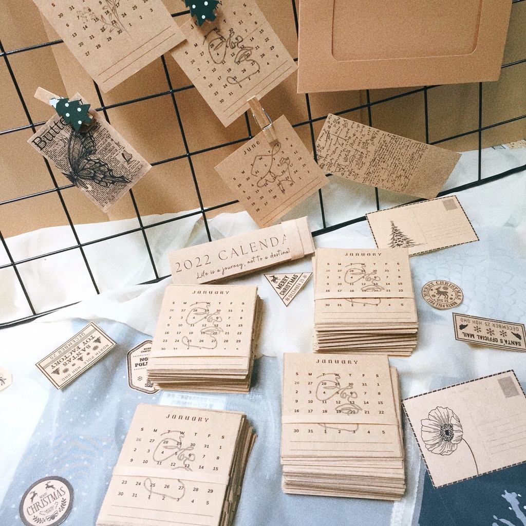 Set sticker kraft lịch calendar 2024 2025 aesthtic