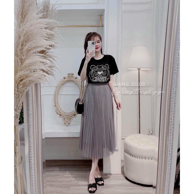 Chân váy midi voan lụa hàng qc